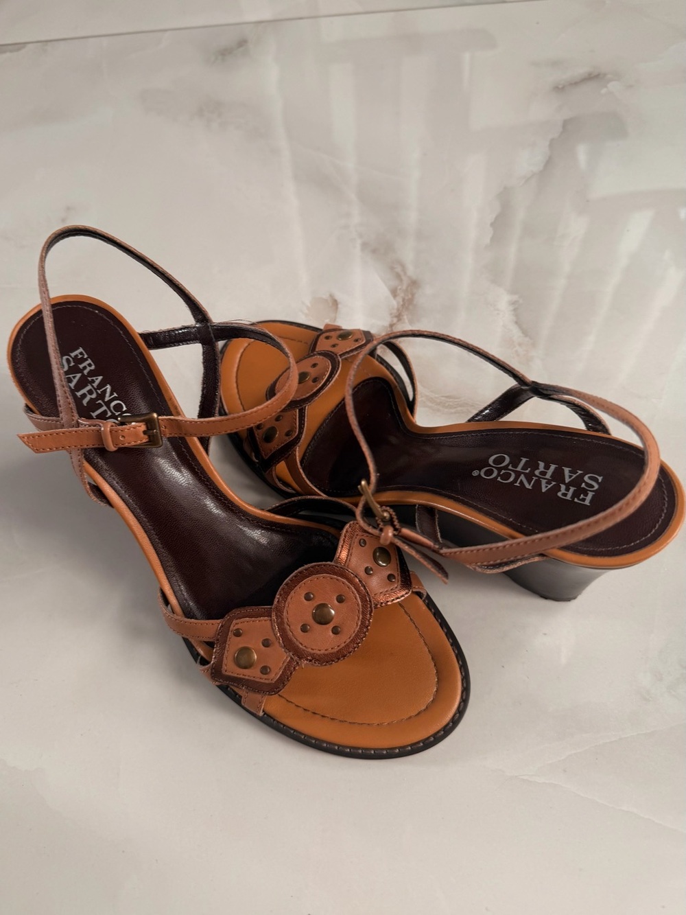 Franco Sarto Studded Leather Slingback Heeled Sandals